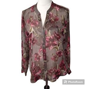 KUT from the KLOTH Brown Floral Sheer Roll tab Blouse Size SP